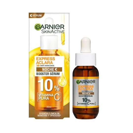 image-El Serum Noche Garnier Express aclara y reduce las manchas de la piel más rápido durante la noche. Di adiós a las manchas, a la piel apagada y líneas finas. Continene - 10% Vitamina C pura que combate la piel apagada y aumenta la luminosidad por la noche